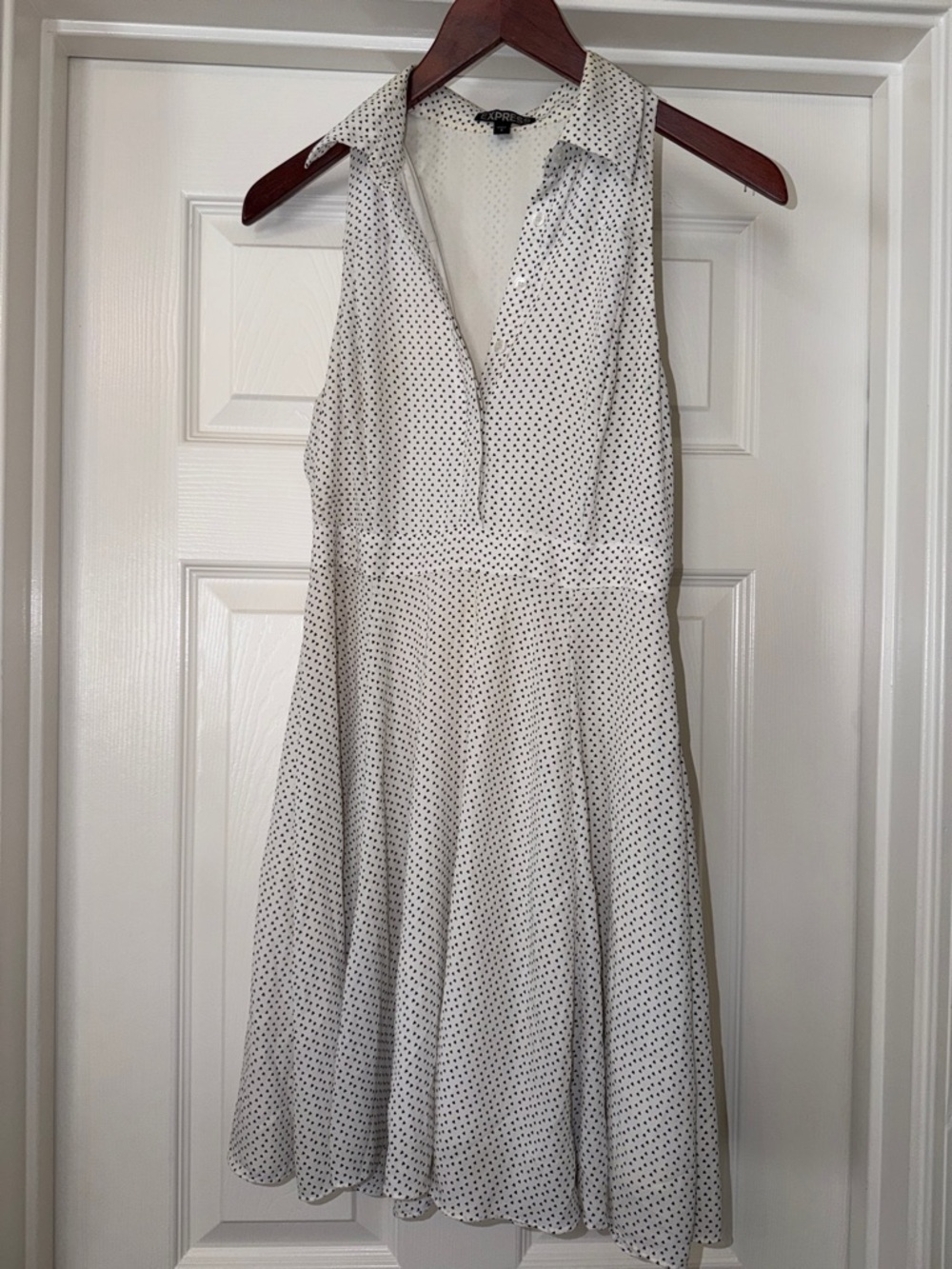Express 2 Talbots White Polka Dot Collared Fit-and-Flare Mini Dress